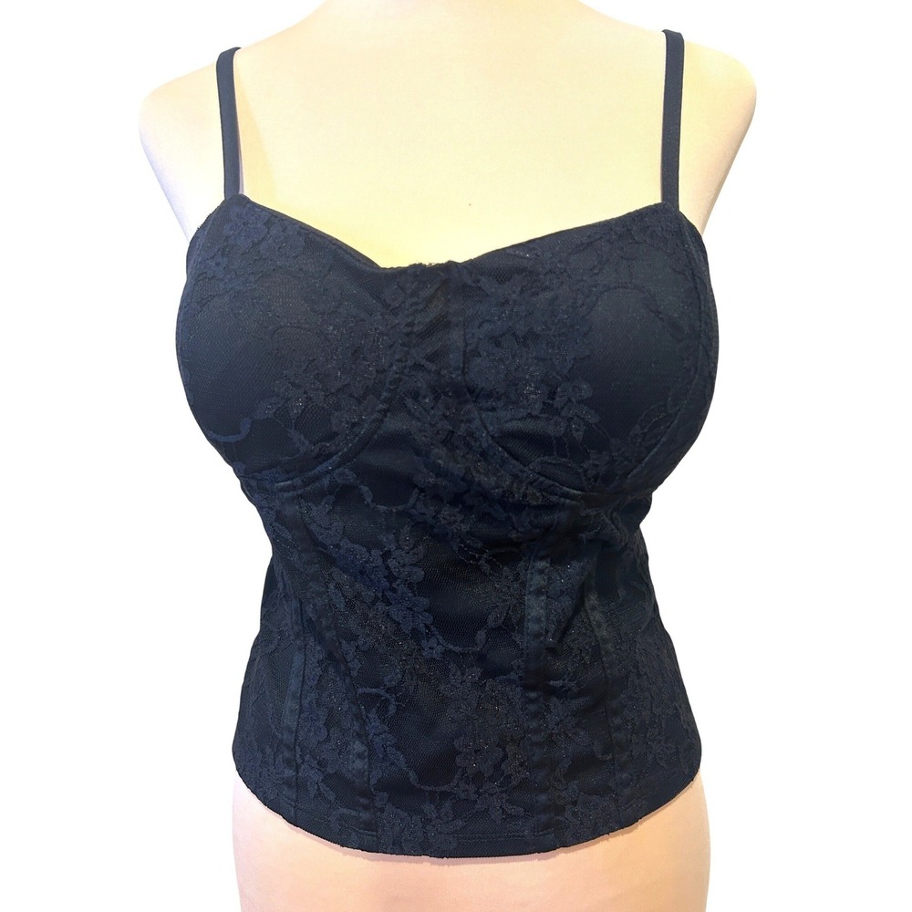 Madden Girl Corset Top Size XL Black Floral Lace Padded Babydoll Cami Whimsigoth